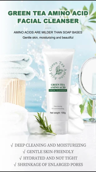 Cosmetici di bellezza Detergente in schiuma per il viso con detergente per il viso con amminoacidi al tè verde